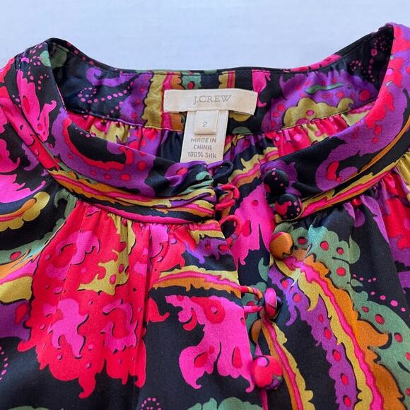 J. Crew Silk Paisley Sleeveless Round Collar Button Blouse, Shirt, Size 2 - Picture 8 of 12